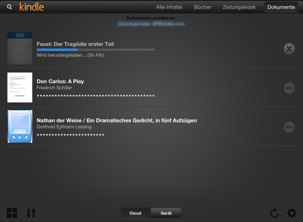Kindle-App für das iPad – Synchronisierung aus der Cloud