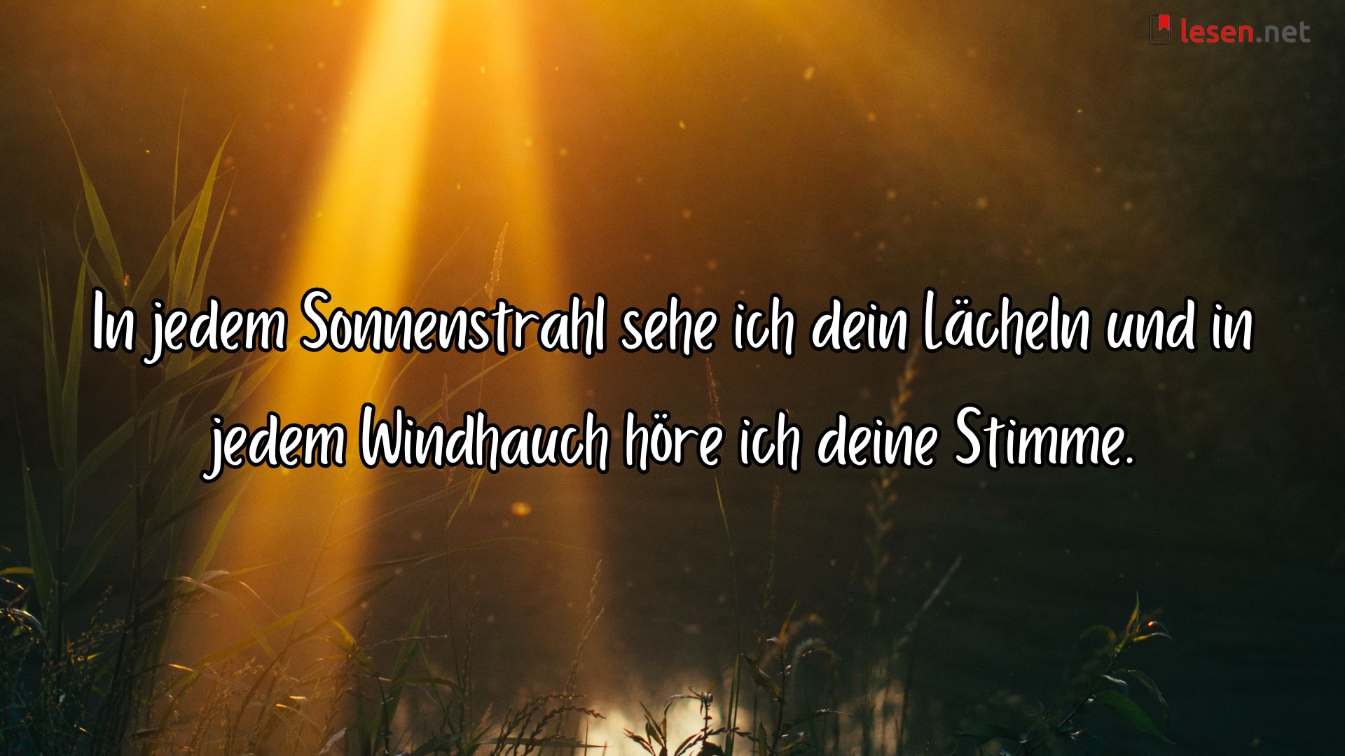 In jedem Sonnenstrahl sehe ich dein Lächeln und in jedem Windhauch höre ich deine Stimme.